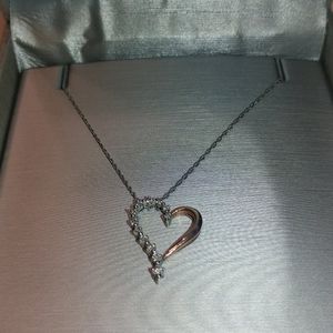 10k rose gold real diamond heart necklace